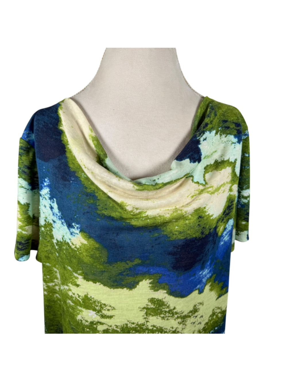 Chico's Watercolor Abstract Blouse Women's Size 3 = XL Green Blue Cowl Neck Top - Picture 6 of 8